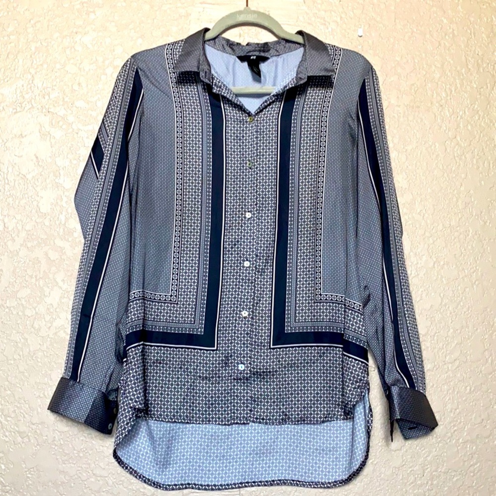 H&M RETRO SILK-like button down BLOUSE NWOT